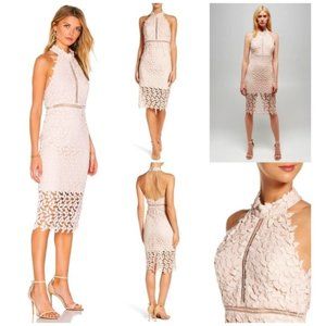 Bardot Halter Lace Dress - Latte Pink